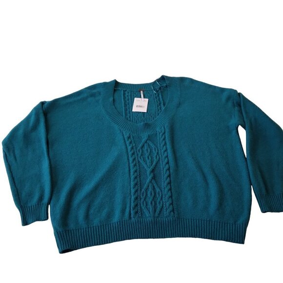 Free People | NWT Oversized Cable Pullover Sweater Teal | Size S - Picture 5 of 16